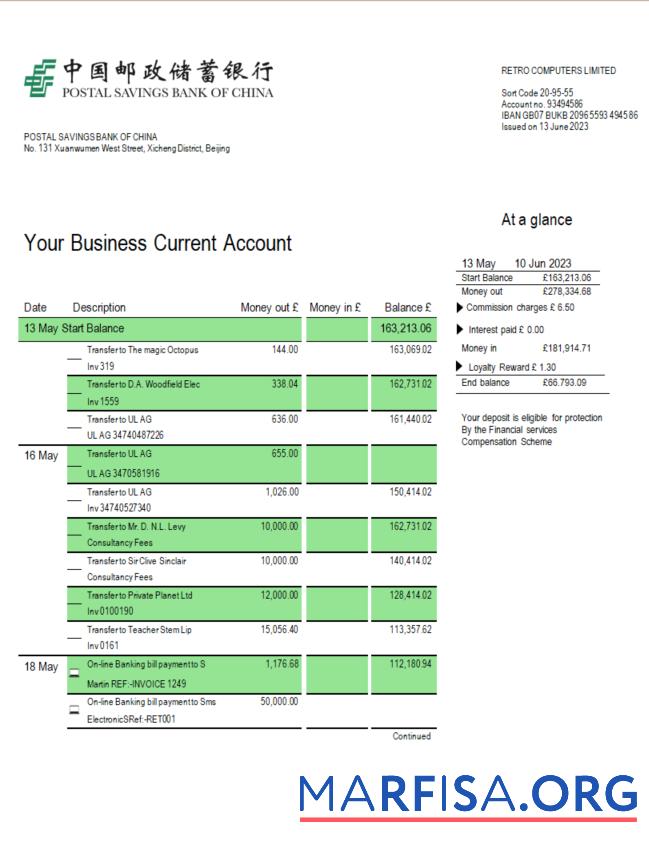 Downloadable Postal Savings Bank firm account statement Word and PDF template